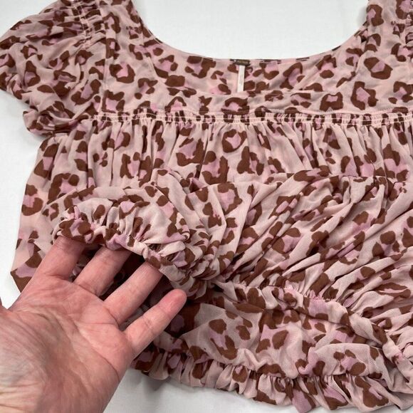 Free People Meg Leopard Print Blouse Pink Blush - Picture 6 of 10